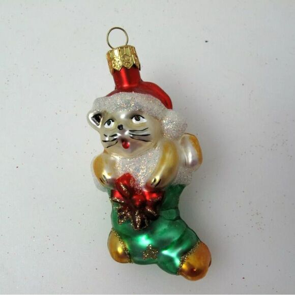 Vintage Poland MOUTH BLOWN HAND-PAINTED CHRISTMAS CAT Stocking ORNAMENTS - 2 - Picture 8 of 11